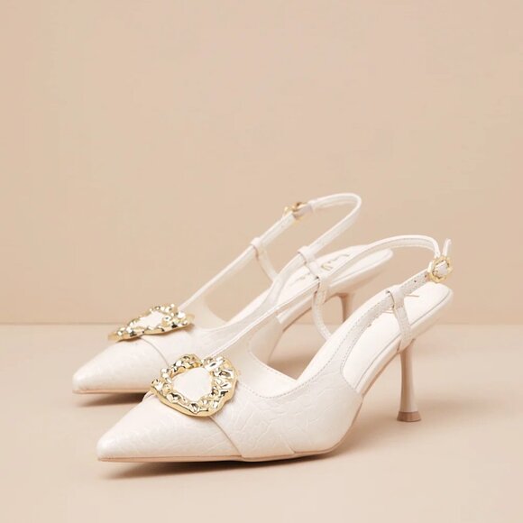 Lulu's Artigan Bone Croc-Embossed Slingback Pumps - Picture 10 of 12